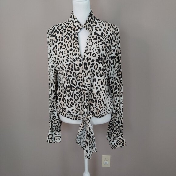 Karen Kane Animal Print Tie Front Long Sleeve Blouse Size Med - Picture 1 of 9